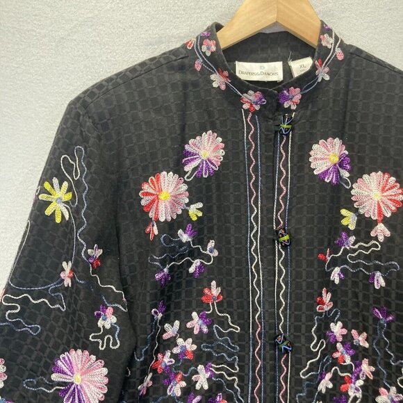 Drapers & Damons Embroidered Jacket Womens XL Asian Collar Floral Artsy Spring - Picture 8 of 16
